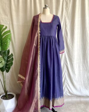 Purple handloom long dress with dupatta