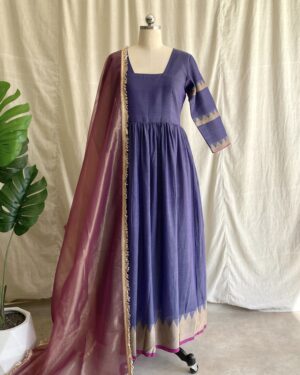 Purple  handloom long dress with dupatta