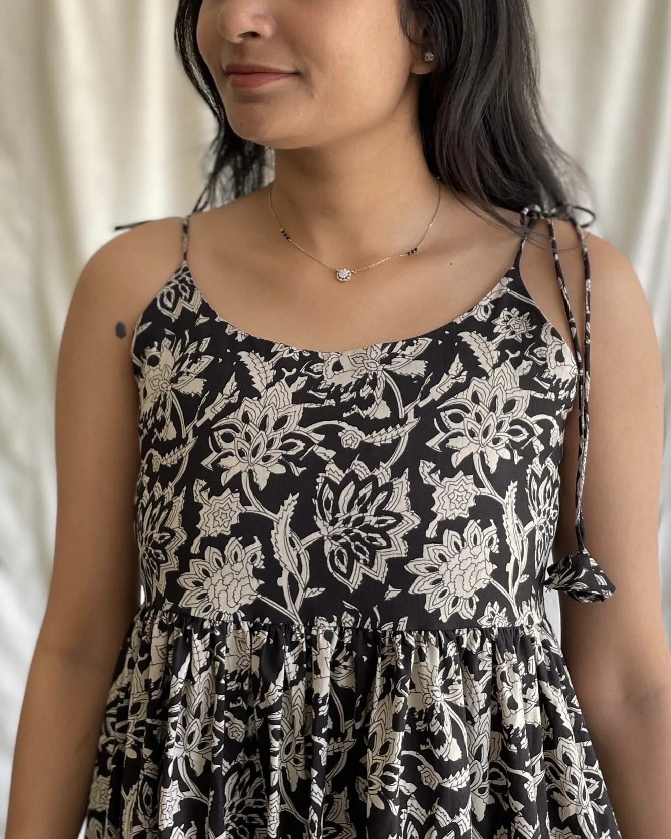 Black cotton 3 tiered maxi dress