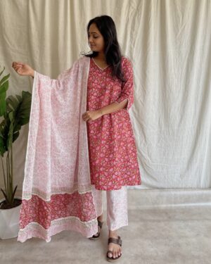 Handblock print cotton suit