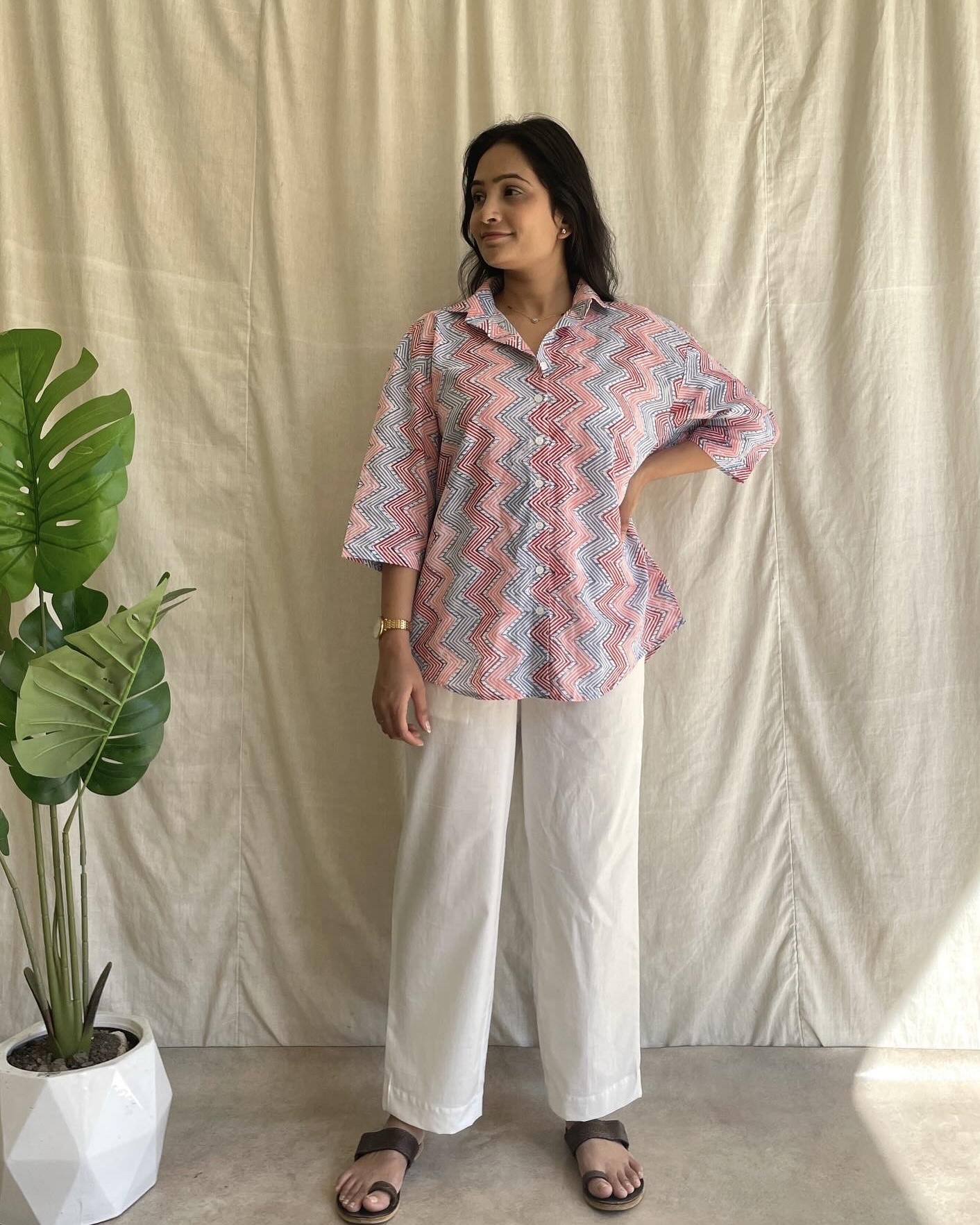 Cotton shirt and bottom set