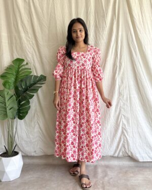 Pink floral print cotton maci dress