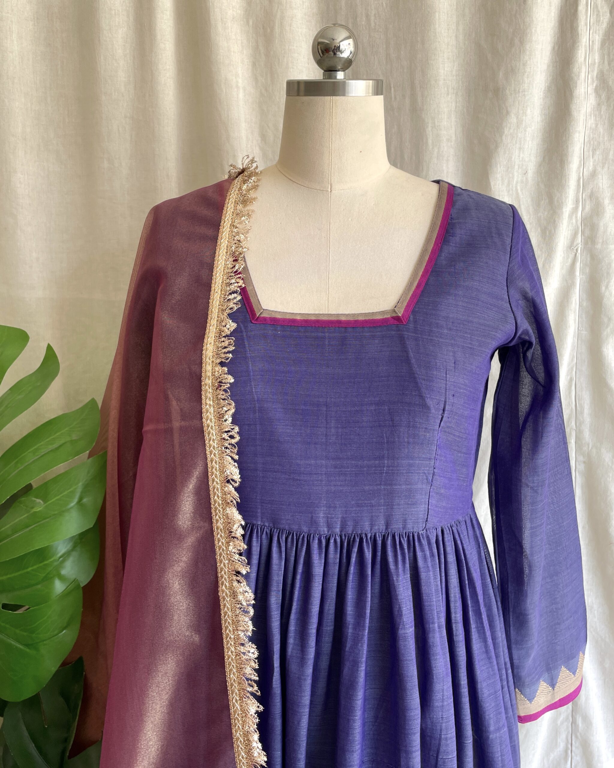 Purple handloom long dress with dupatta