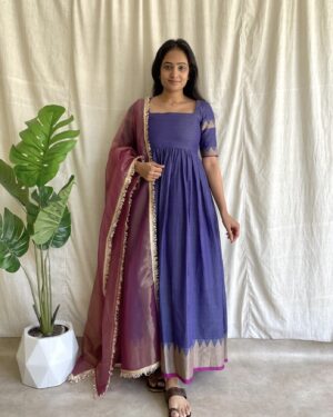 Purple handloom long dress with dupatta