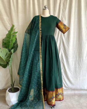 Green handloom long dress with dupatta