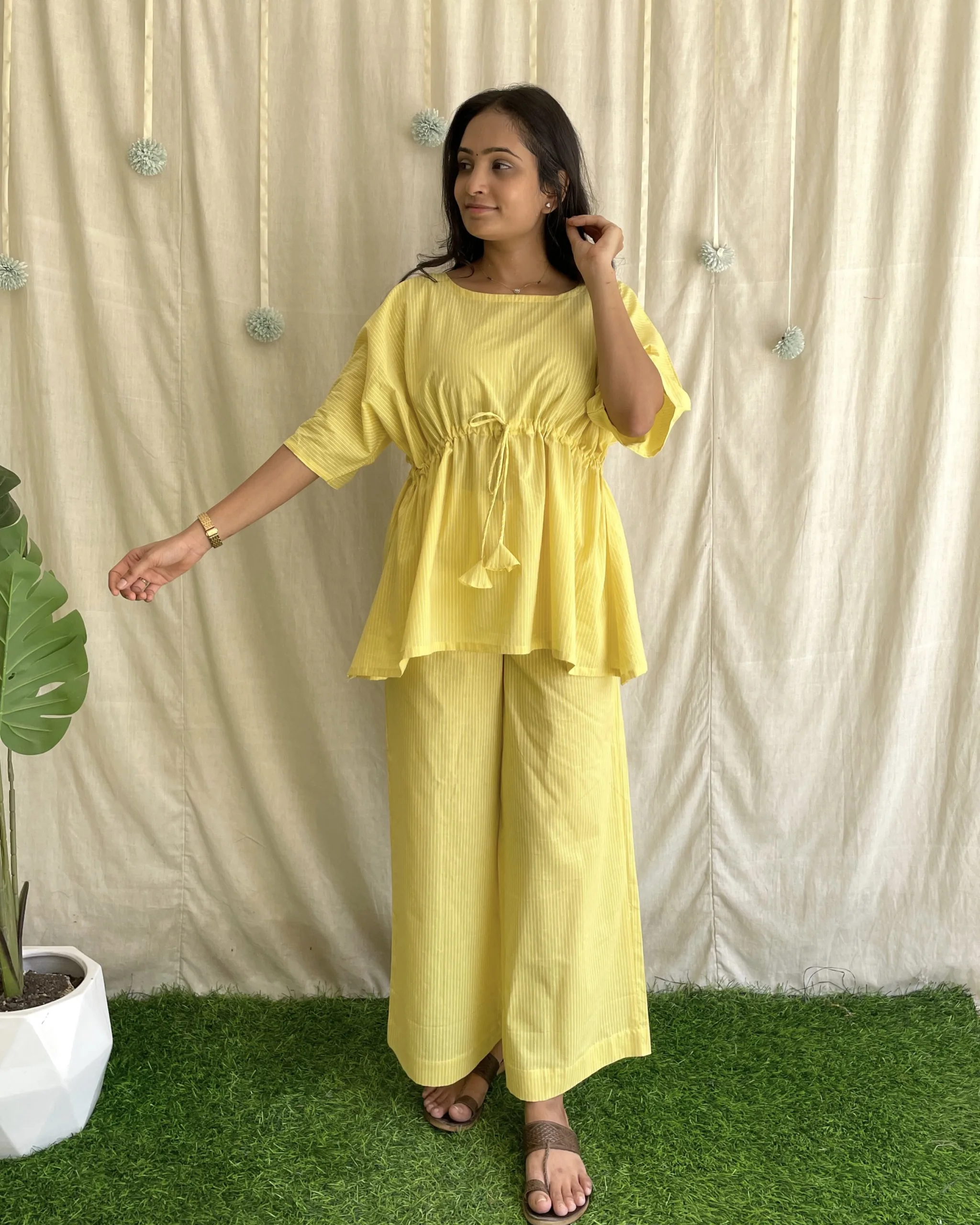 Yellow stripe kaftan coord set