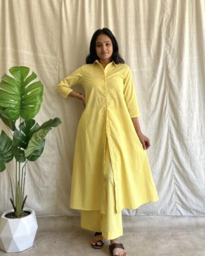 Cotton stripe shirt style kurta set