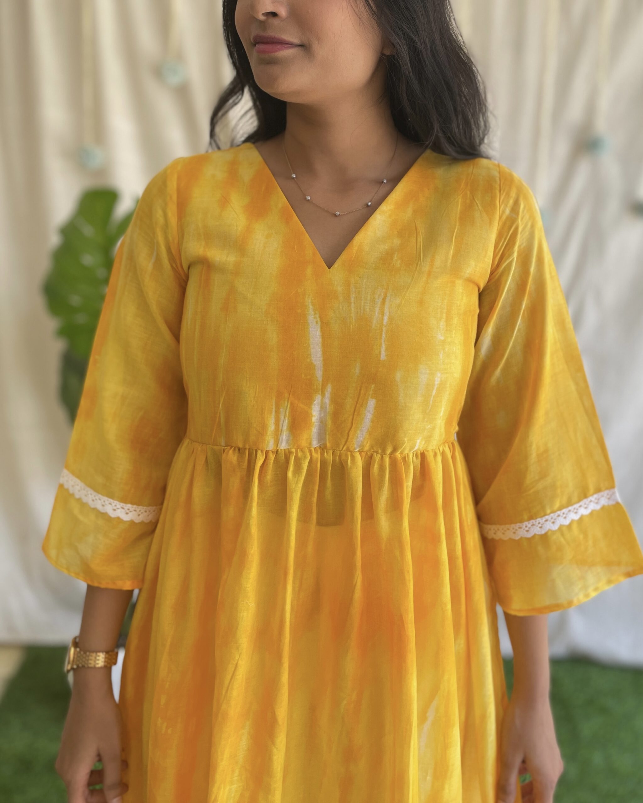 Yellow mul cotton shibori kurta set