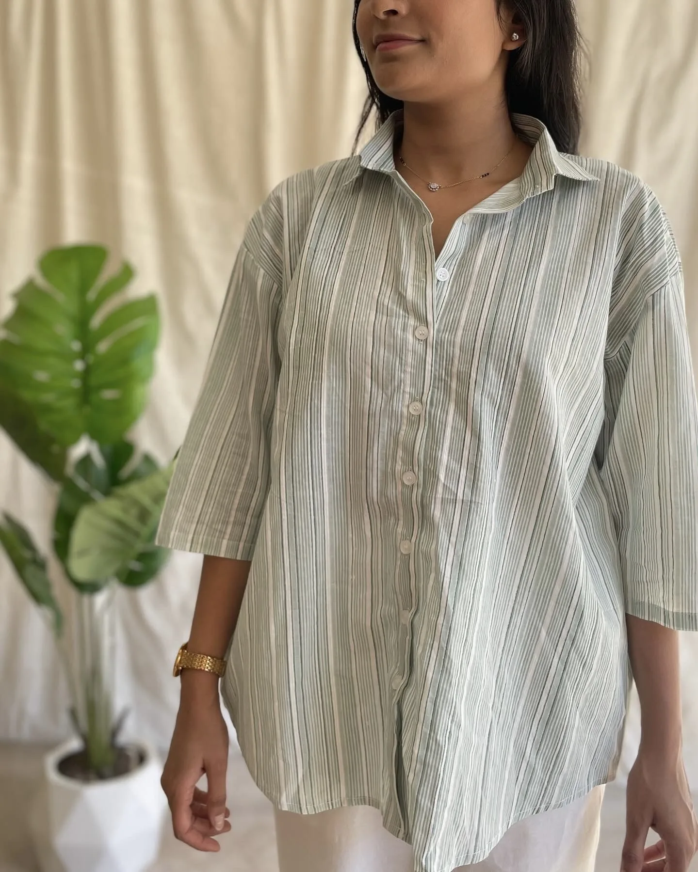 Stripe Cotton shirt and bottom set - Image 3