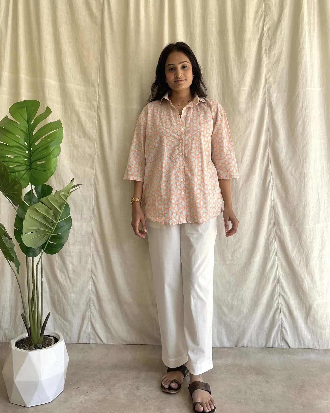 Pastel orange cotton shirt and bottom set