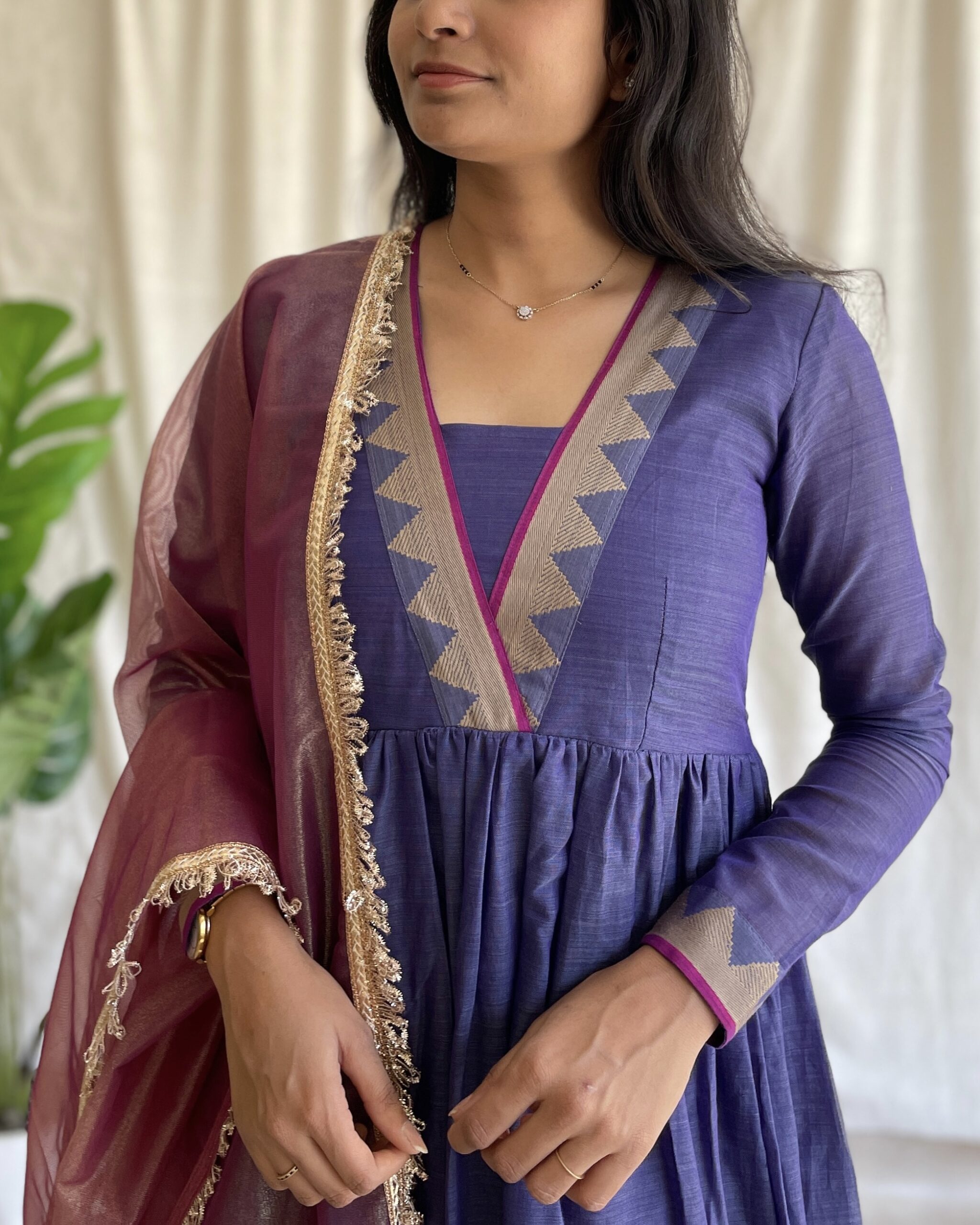 Purple handloom long dress with dupatta