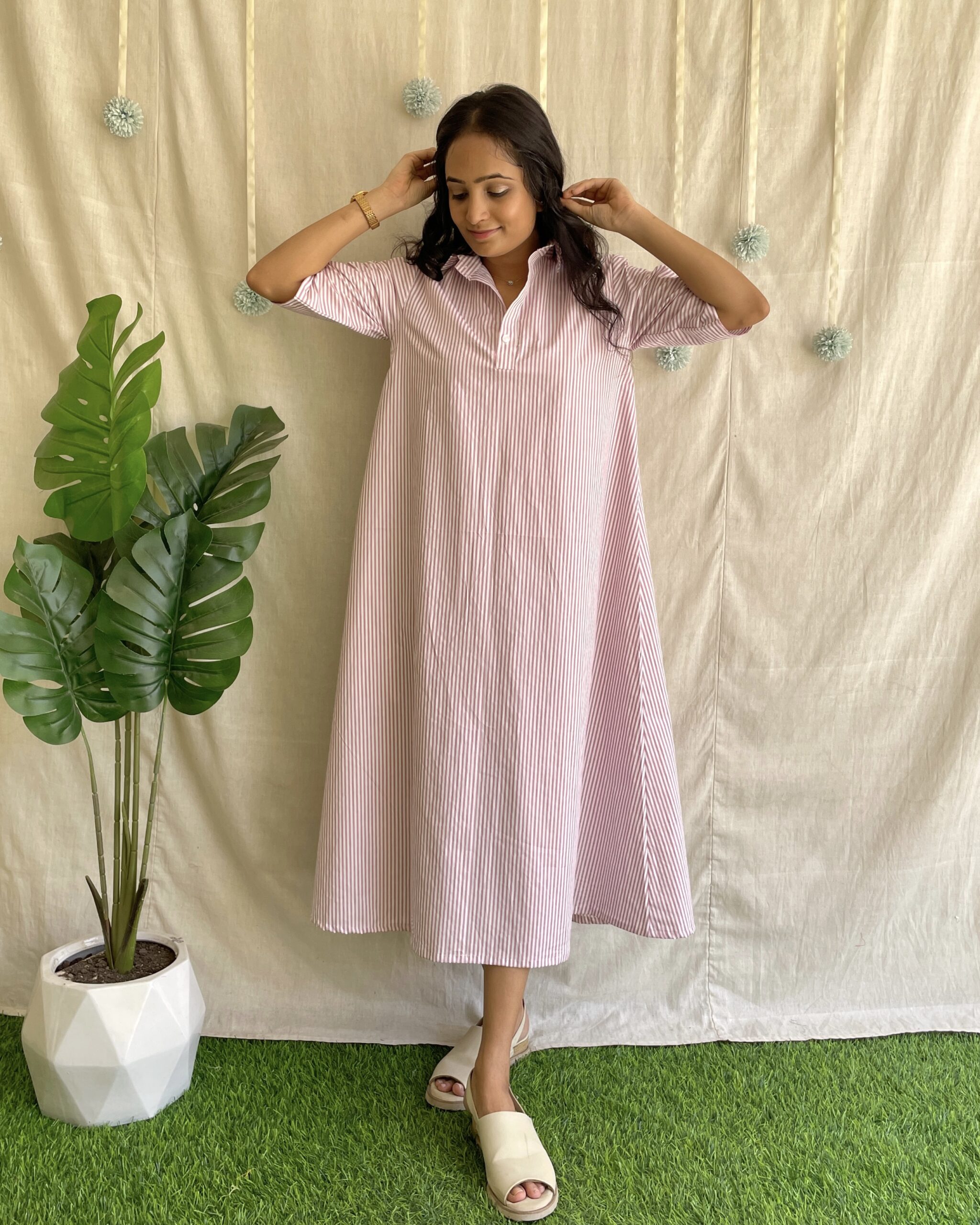 Stripe cotton A line dress
