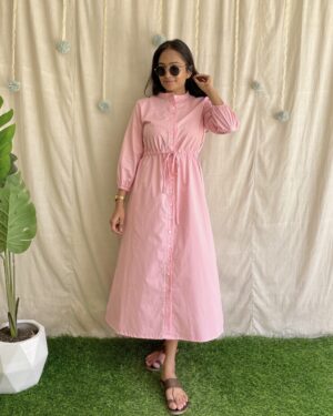 Pink cotton tie up maxi dress
