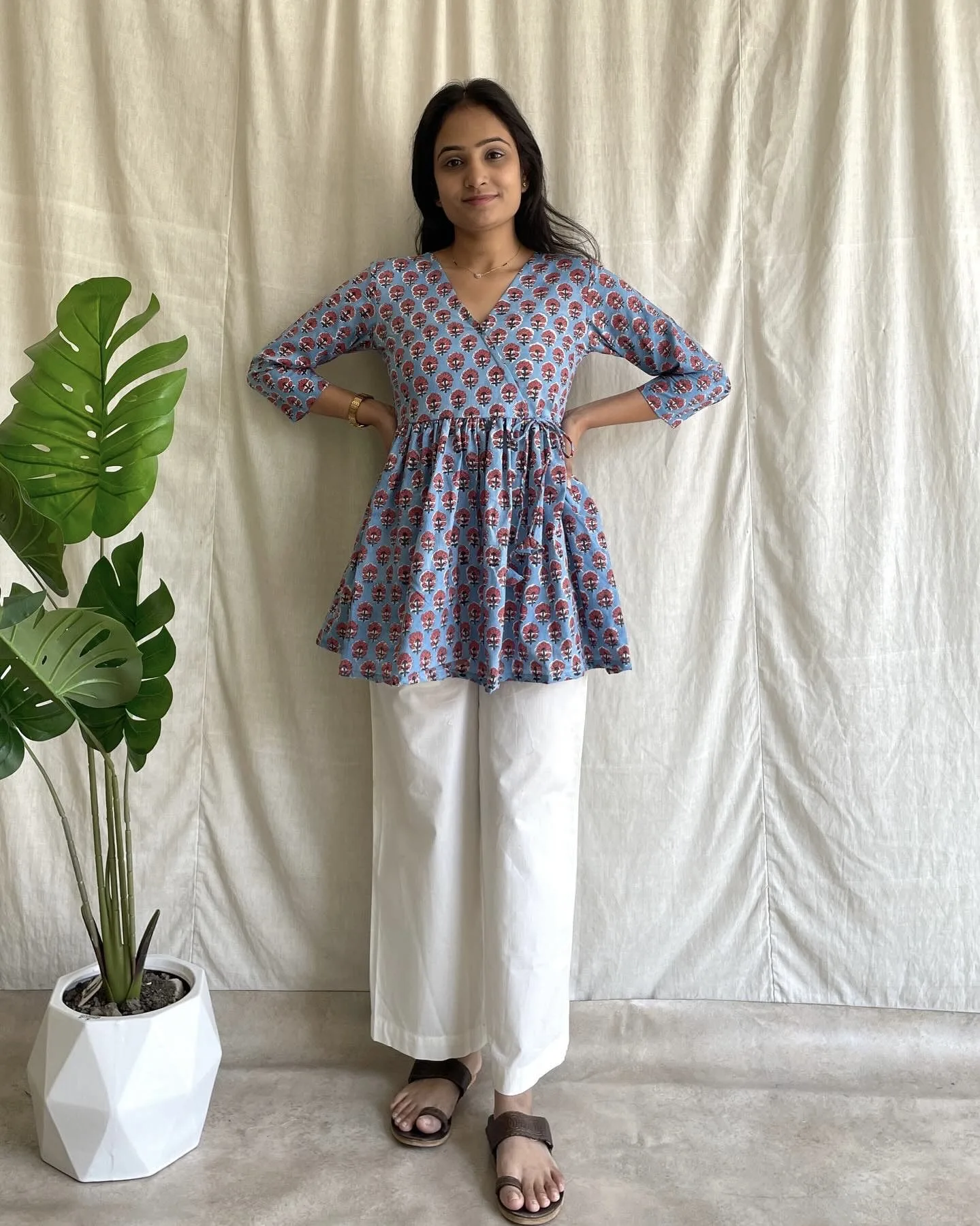 Handblock print angarakha peplum set