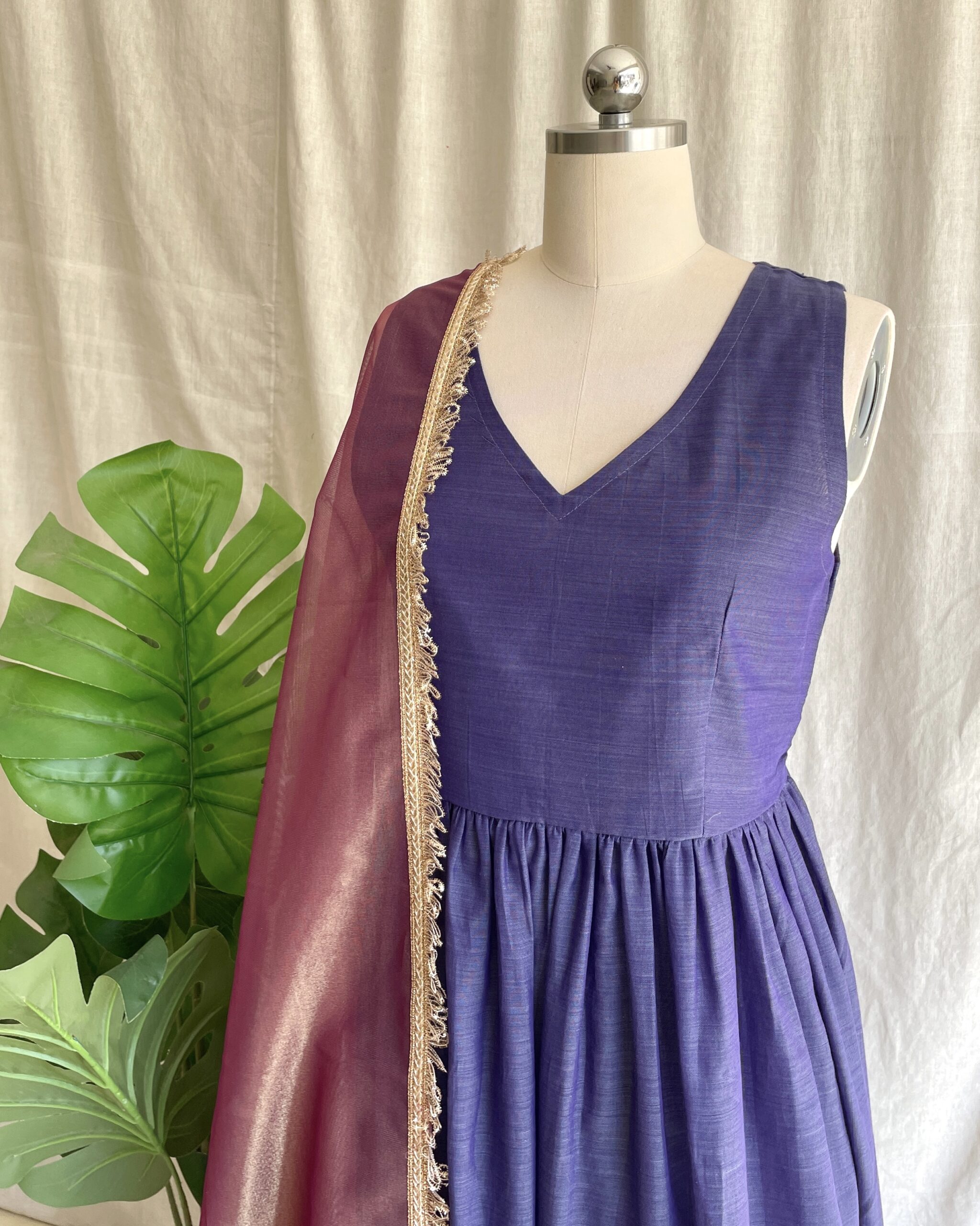 Purple handloom long dress with dupatta
