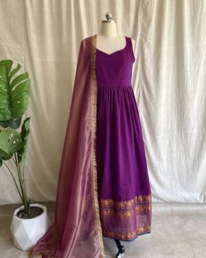 Rani pink handloom long dress with dupatta