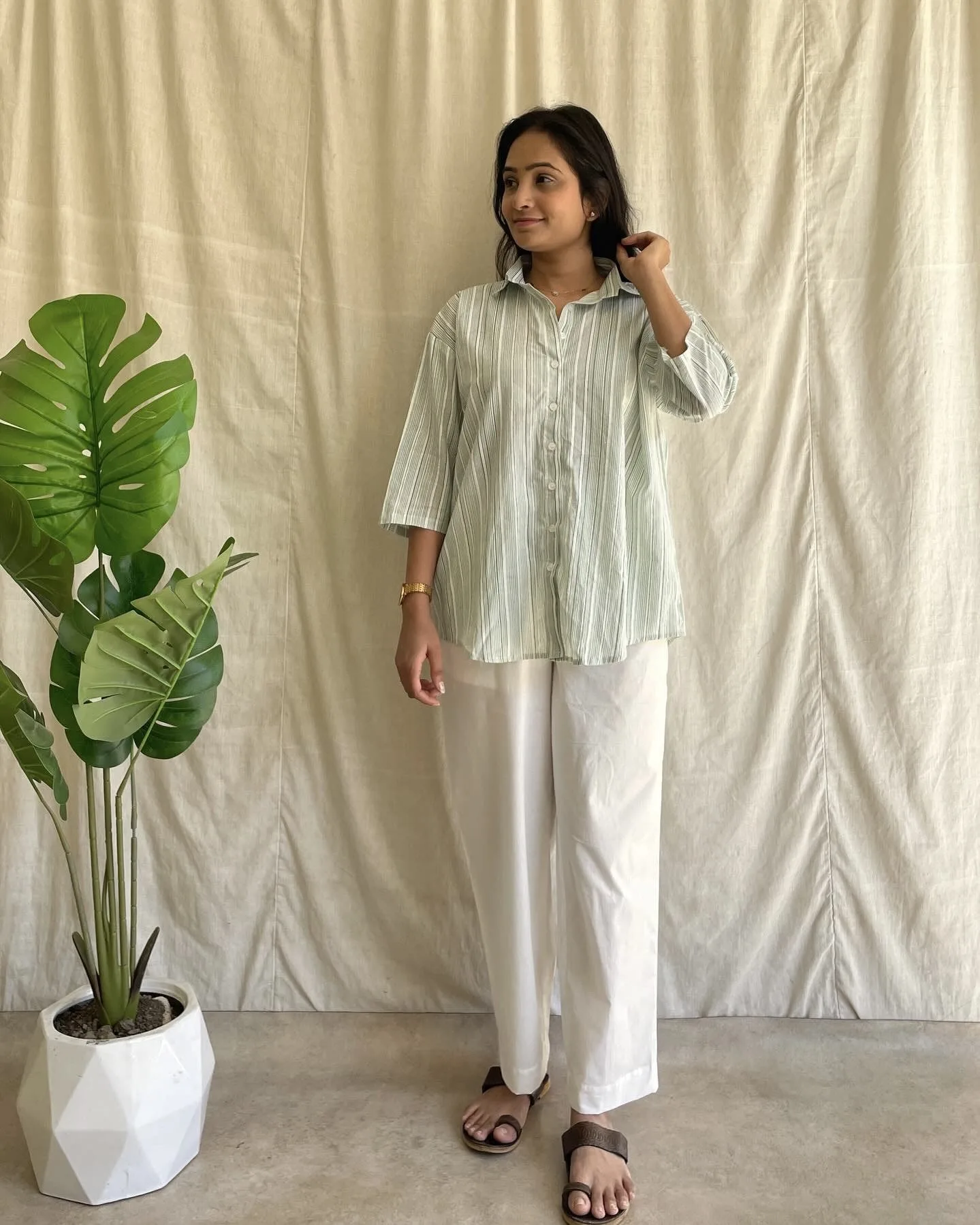Stripe Cotton shirt and bottom set