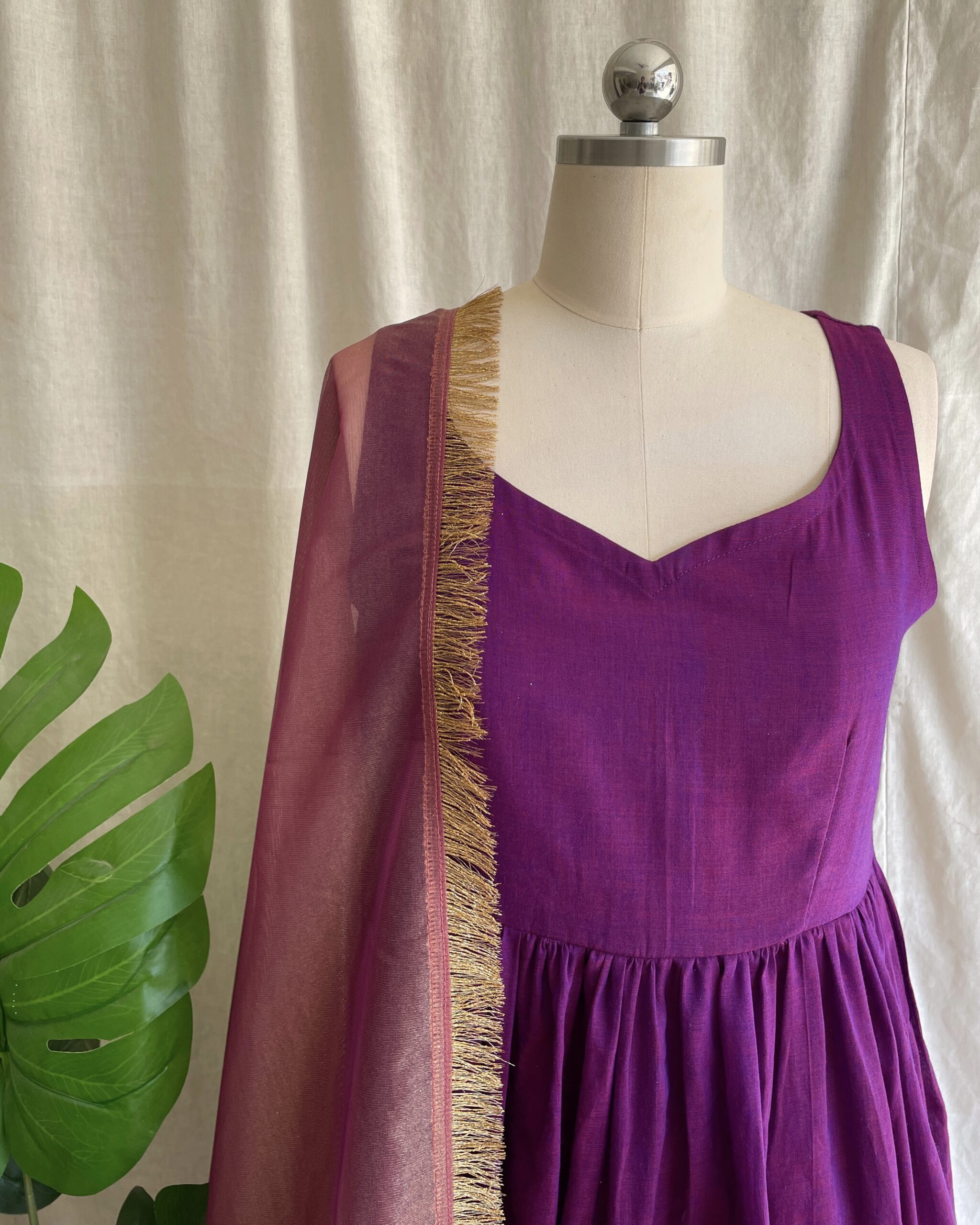 Rani pink handloom long dress with dupatta