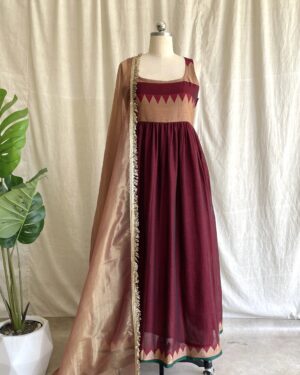 Maroon handloom long dress with dupatta
