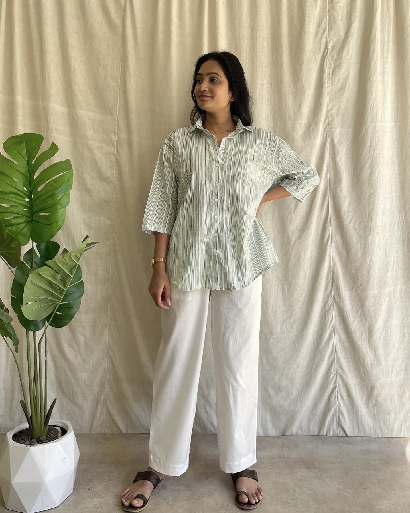 Stripe Cotton shirt and bottom set