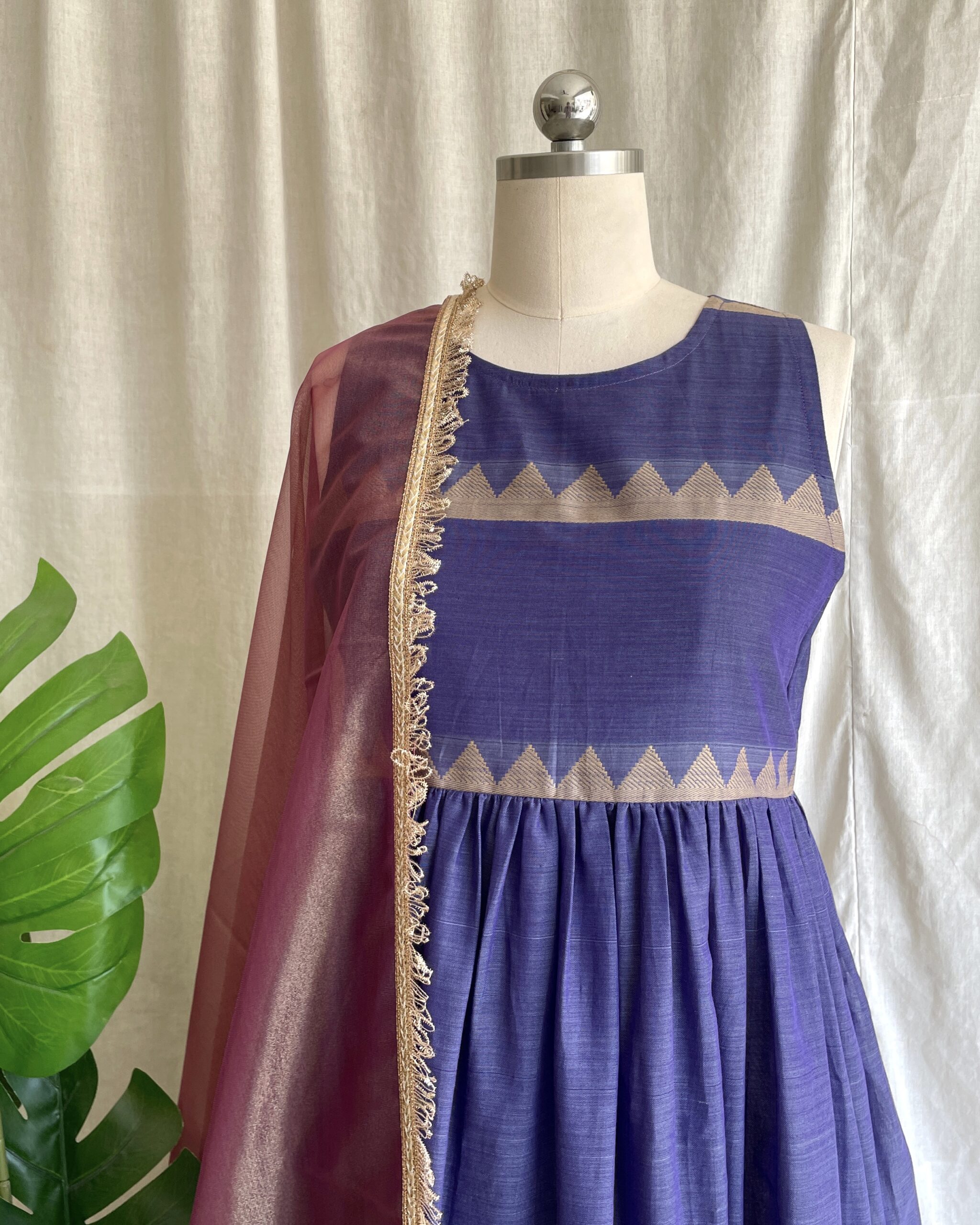 Purple handloom long dress with dupatta