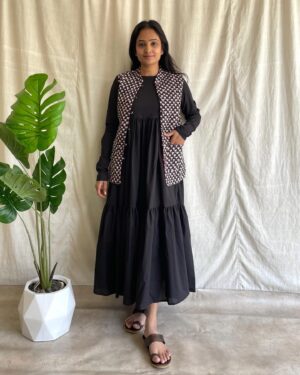 Cotton 2 tiered maxi dress with quilted jacket