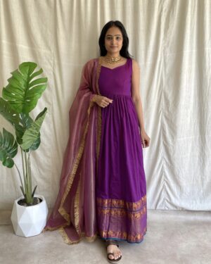 Rani pink handloom long dress with dupatta