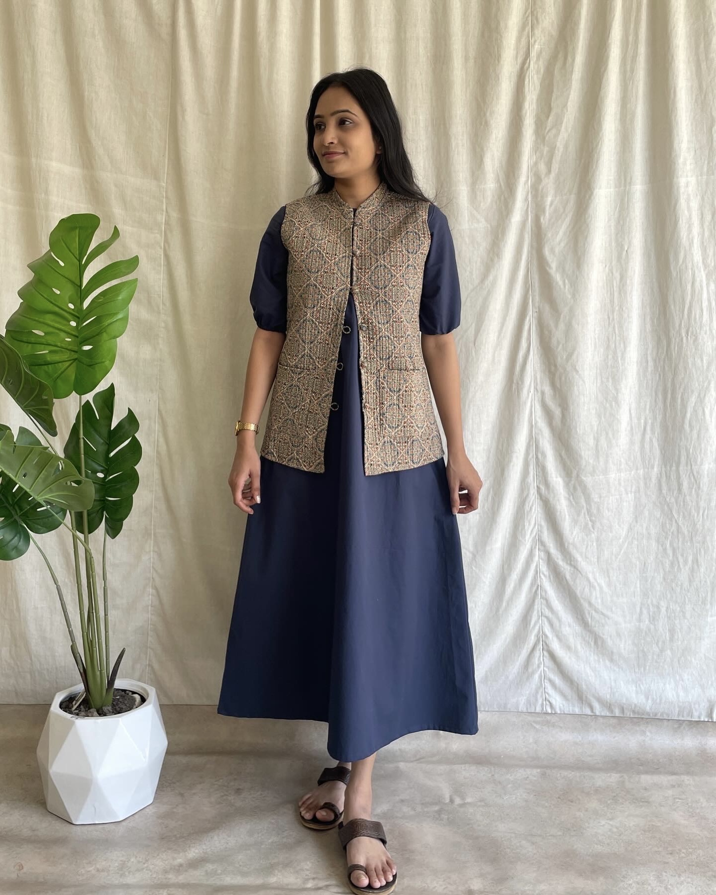 Cotton A line dress with quilted jacket