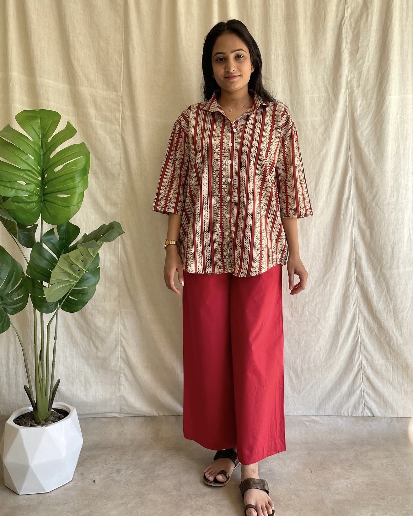 Cotton shirt and bottom set