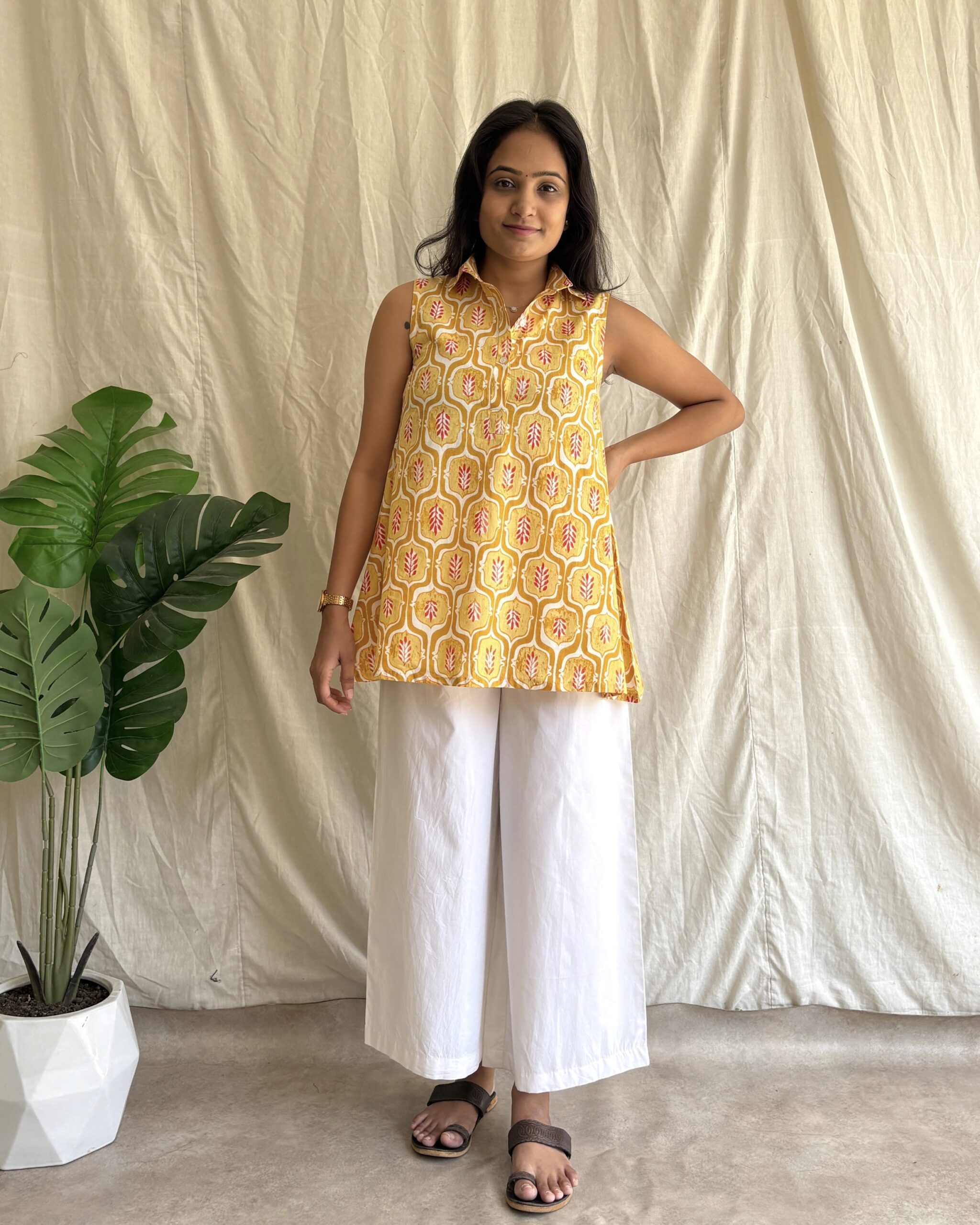 Yellow Cotton tunic with bottom