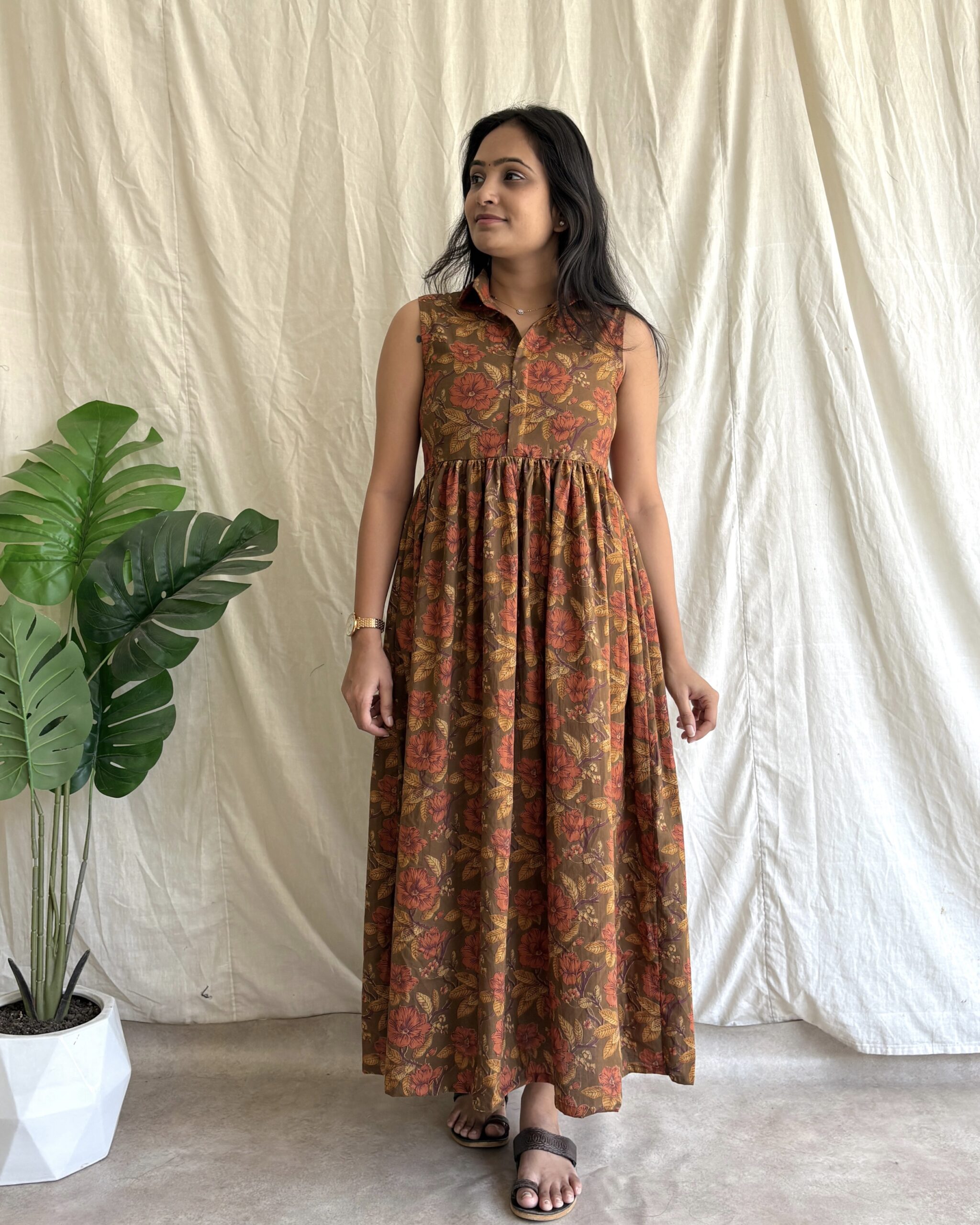 Brown cotton shirt dress