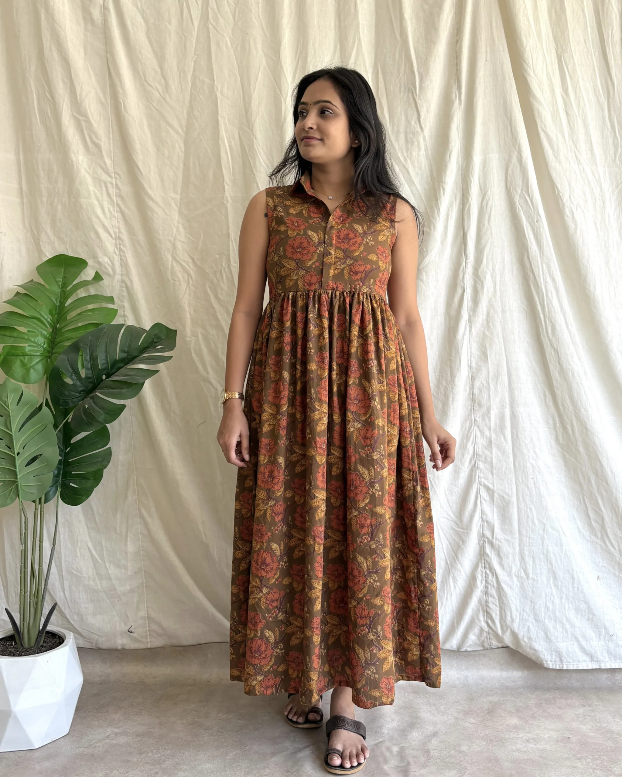 Brown cotton shirt dress
