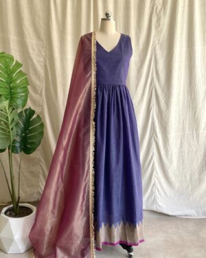 Purple handloom long dress with dupatta