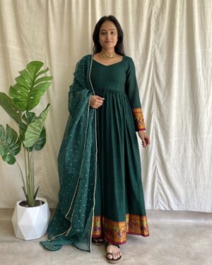 Green handloom long dress with dupatta