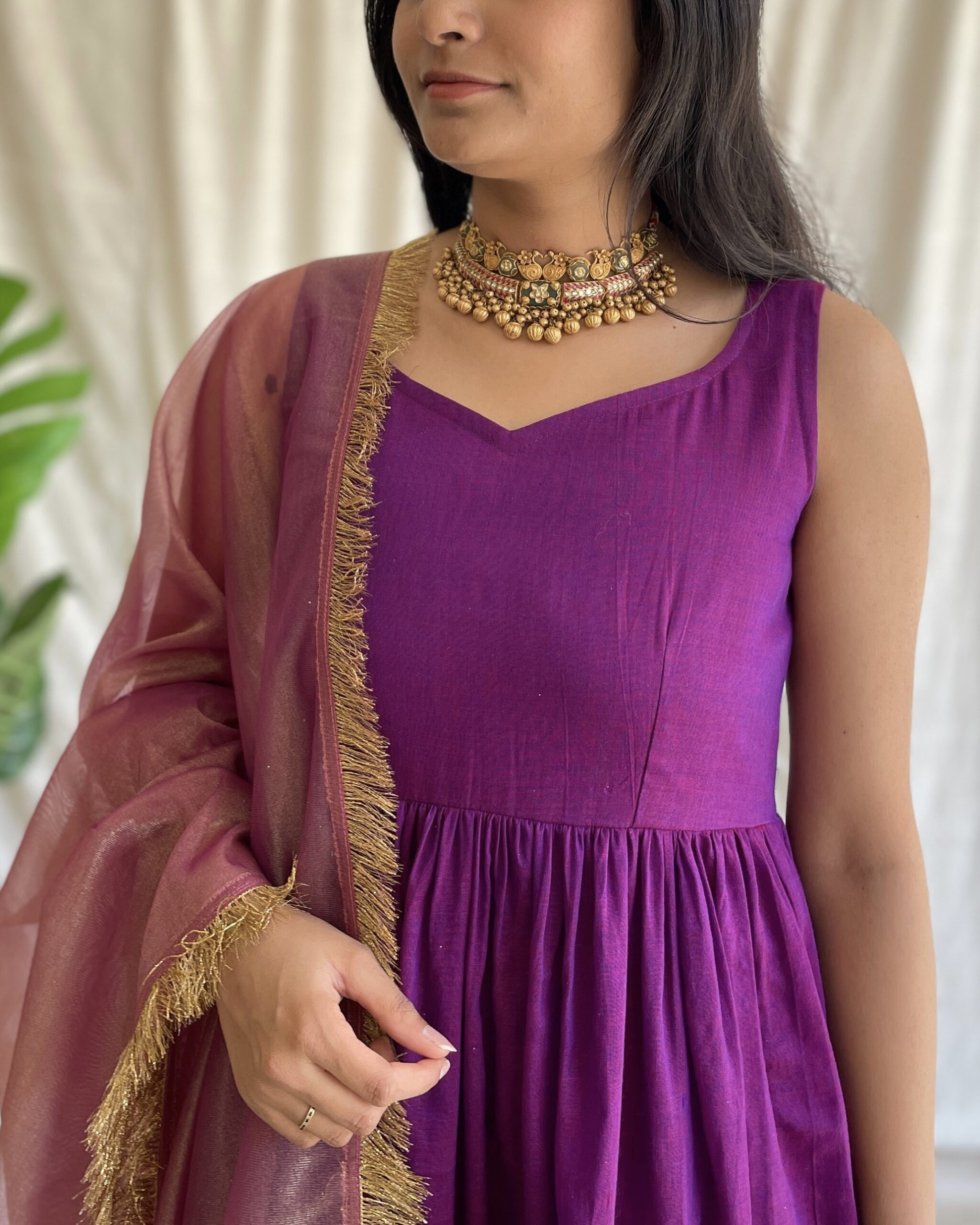 Rani pink handloom long dress with dupatta