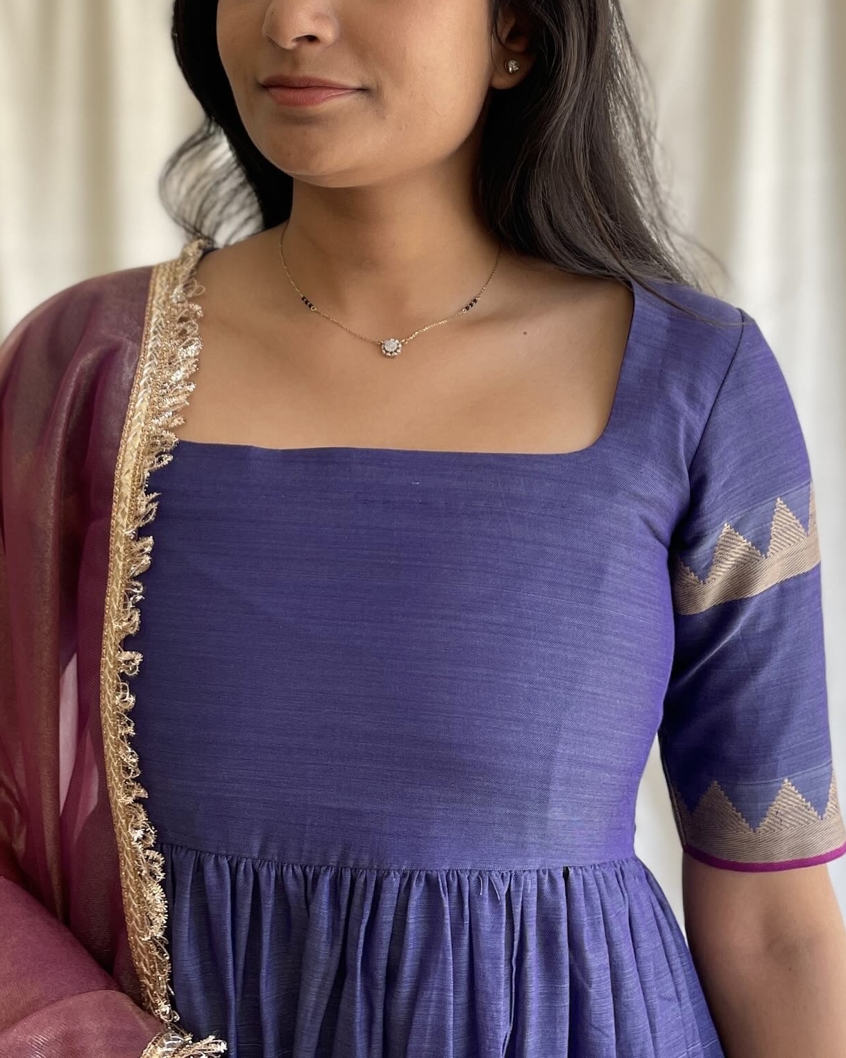 Purple handloom long dress with dupatta