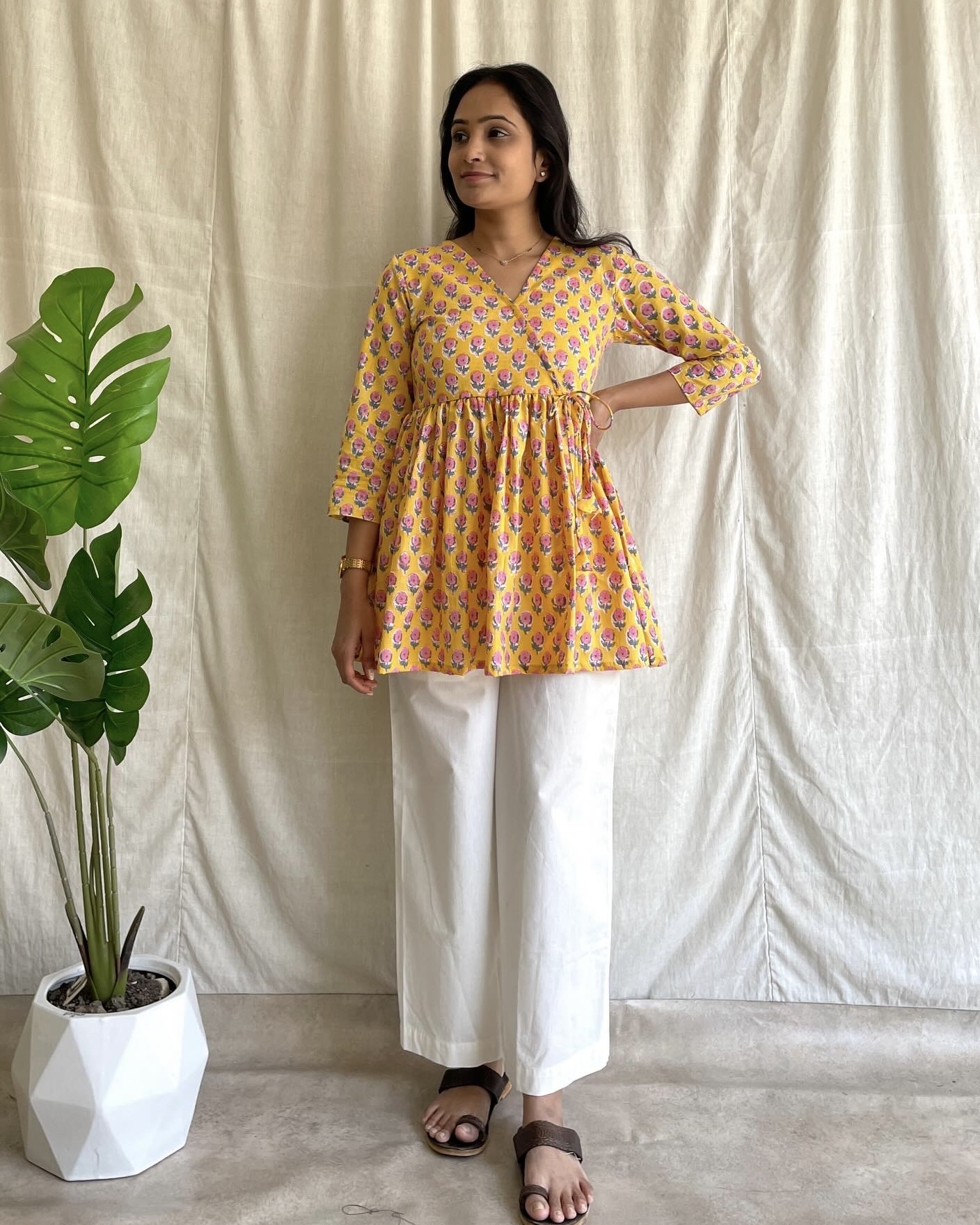 Handblock print cotton peplum set