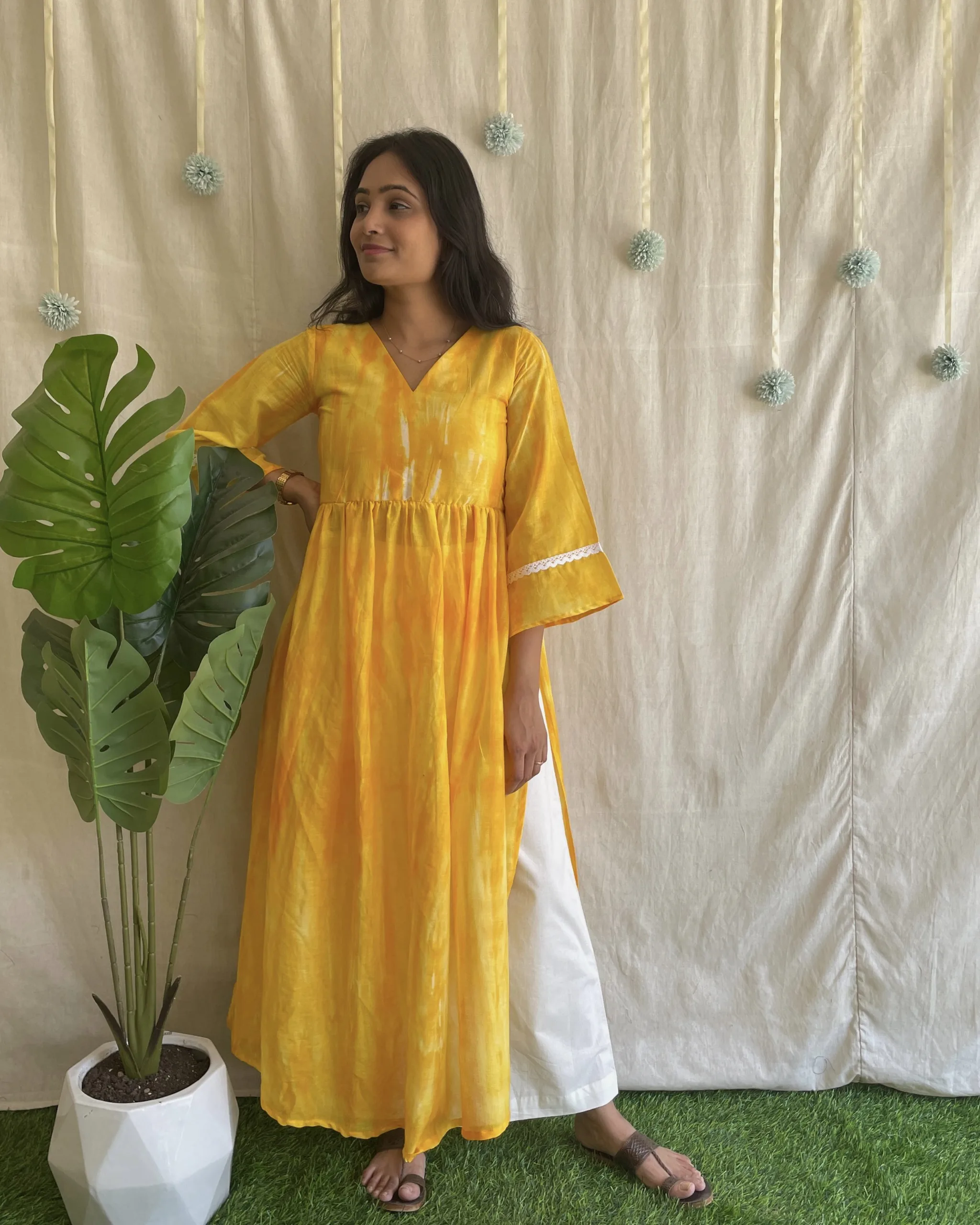 Yellow mul cotton shibori kurta set
