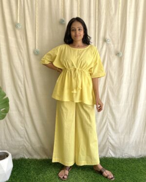 Yellow stripe kaftan coord set