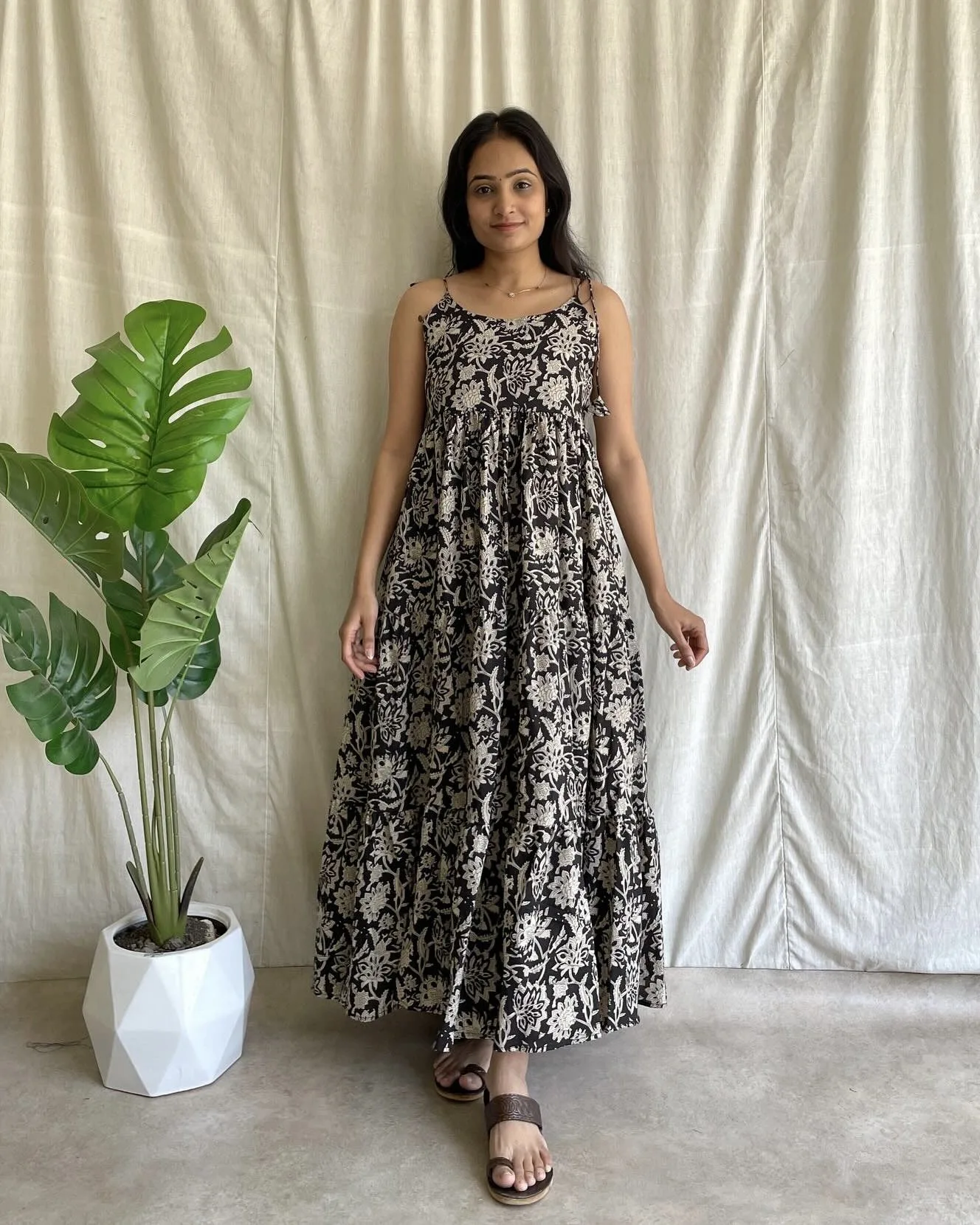 Black cotton 3 tiered maxi dress
