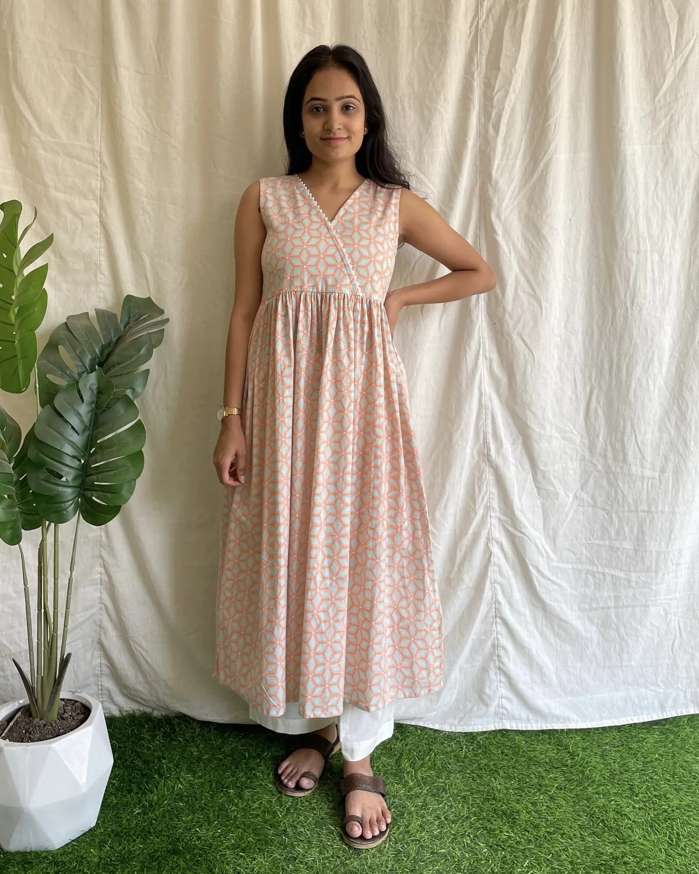 pastel orange cotton kurta set