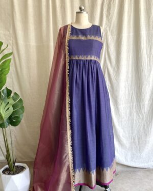 Purple handloom long dress with dupatta