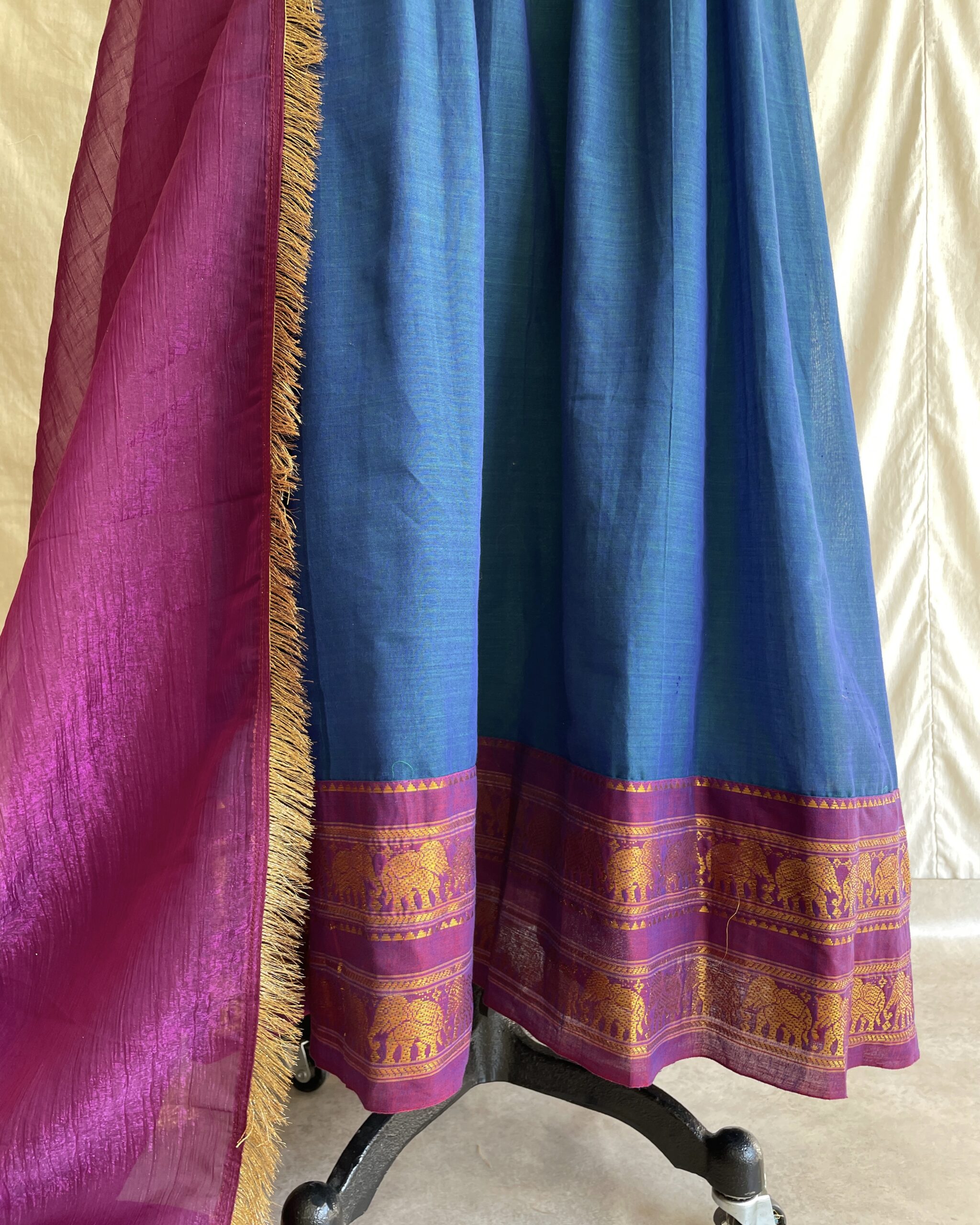 Navy blue handloom long dress with dupatta