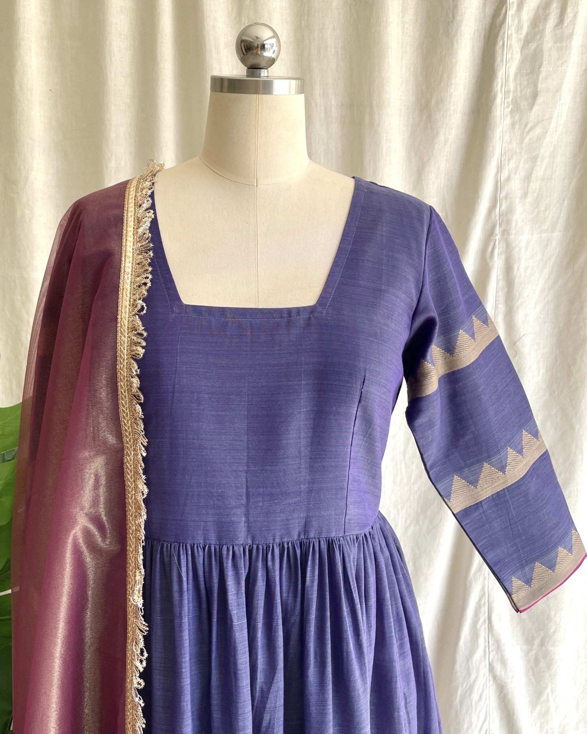 Purple  handloom long dress with dupatta