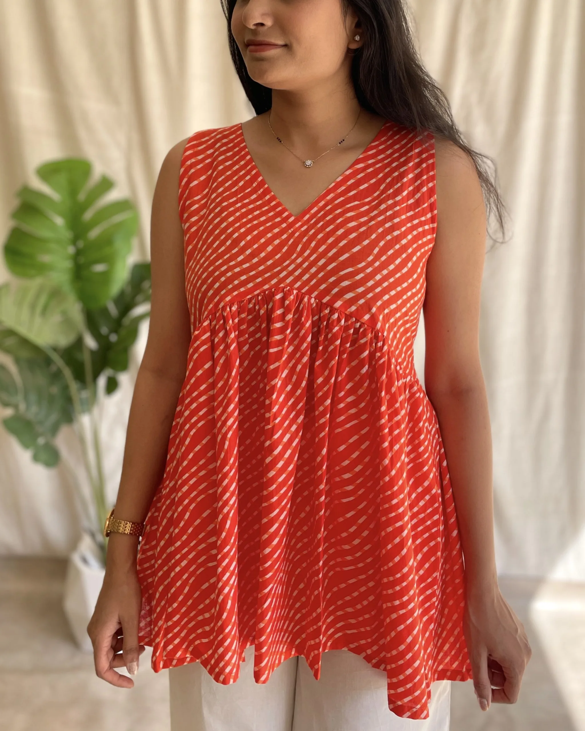 Orange cotton leheriya print peplum set - Image 3