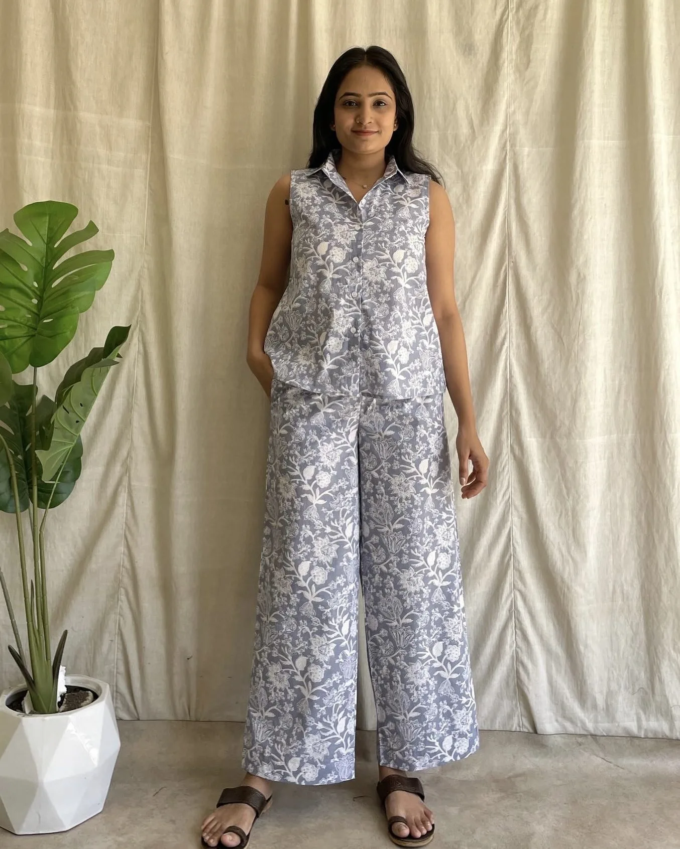 Grey floral cotton coord set