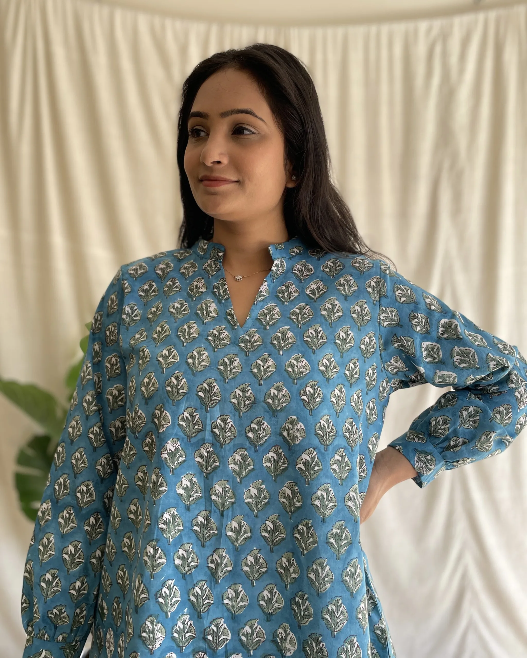 peacock blue cotton tunic and palazo set
