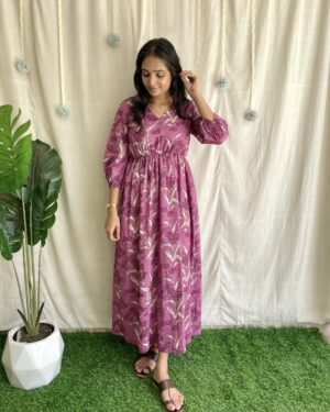 Mauve pink floral maxi dress