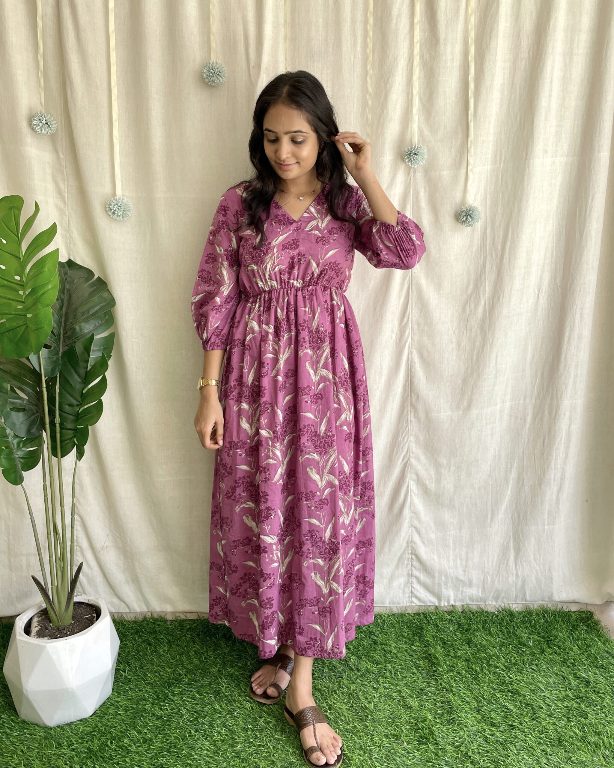Mauve pink floral maxi dress