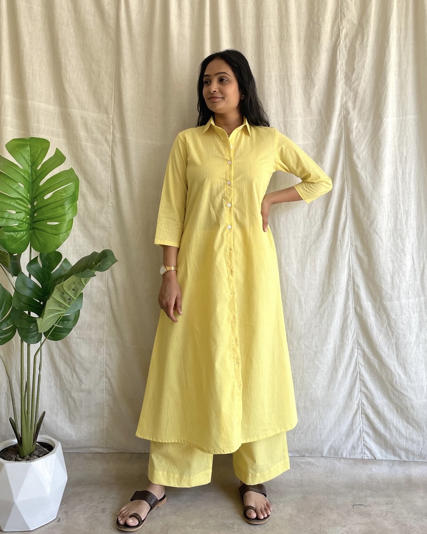 Cotton stripe shirt style kurta set